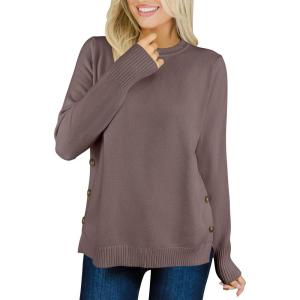 imageANRABESS Womens Long Sleeve Crewneck Casual Loose Side Button Knit Sweaters 2025 Trendy Fall Pullover Tops OutfitsBrown
