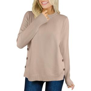 imageANRABESS Womens Long Sleeve Crewneck Casual Loose Side Button Knit Sweaters 2025 Trendy Fall Pullover Tops OutfitsKhaki