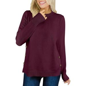 imageANRABESS Womens Long Sleeve Crewneck Casual Loose Side Button Knit Sweaters 2025 Trendy Fall Pullover Tops OutfitsWine Red