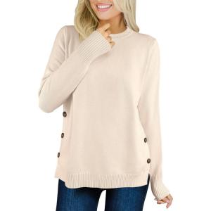 imageANRABESS Womens Long Sleeve Crewneck Casual Loose Side Button Knit Sweaters 2025 Trendy Fall Pullover Tops OutfitsYellow Apricot