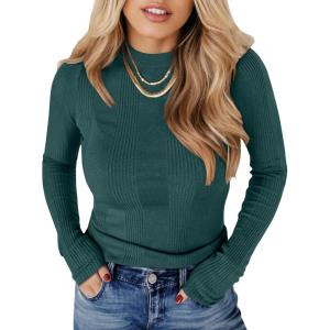 imageANRABESS Womens Long Sleeve Slim Fit Crewneck Lightweight Sweaters 2025 Fall Winter Basic Fitted Rib Knit Pullover TopsDark Green