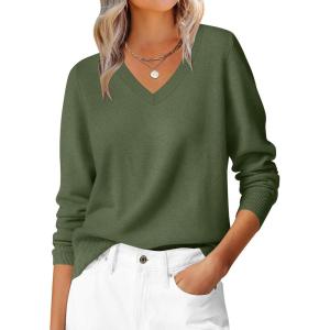 imageANRABESS Womens Long Sleeve V Neck Sweaters 2025 Fall Casual Classic Soft Loose Fit Basic Pullover Jumper TopArmy Green