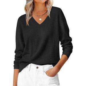 imageANRABESS Womens Long Sleeve V Neck Sweaters 2025 Fall Casual Classic Soft Loose Fit Basic Pullover Jumper TopBlack