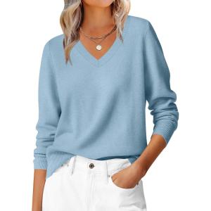 imageANRABESS Womens Long Sleeve V Neck Sweaters 2025 Fall Casual Classic Soft Loose Fit Basic Pullover Jumper TopLight Blue