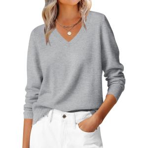 imageANRABESS Womens Long Sleeve V Neck Sweaters 2025 Fall Casual Classic Soft Loose Fit Basic Pullover Jumper TopLight Grey
