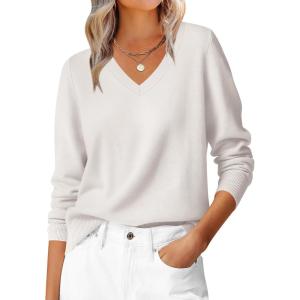 imageANRABESS Womens Long Sleeve V Neck Sweaters 2025 Fall Casual Classic Soft Loose Fit Basic Pullover Jumper TopWhite