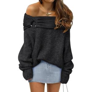 imageANRABESS Womens Off The Shoulder Sweater Long Sleeve Casual Loose 2025 Fall Pullover Sweaters TopsBlack