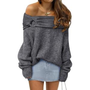 imageANRABESS Womens Off The Shoulder Sweater Long Sleeve Casual Loose 2025 Fall Pullover Sweaters TopsDeep Grey