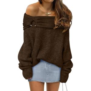 imageANRABESS Womens Off The Shoulder Sweater Long Sleeve Casual Loose 2025 Fall Pullover Sweaters TopsMocha