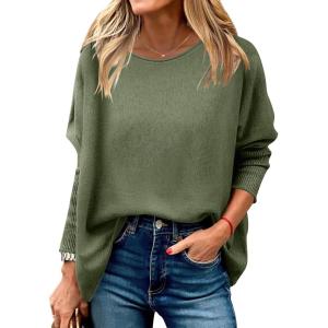 imageANRABESS Womens Oversized Batwing Sleeve Sweaters Crewneck Casual Fall Knit Loose Pullover Tops 2025 Work Winter OutfitsArmy Green