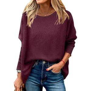imageANRABESS Womens Oversized Batwing Sleeve Sweaters Crewneck Casual Fall Knit Loose Pullover Tops 2025 Work Winter OutfitsDark Red
