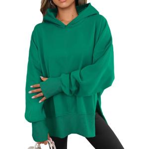 imageANRABESS Womens Oversized Hoodies Long Sleeve Fleece Side Slit Hooded Sweatshirts Pullover 2025 Fall Outfits Y2K ClothesGreen