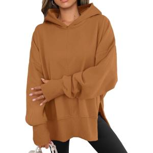 imageANRABESS Womens Oversized Hoodies Long Sleeve Fleece Side Slit Hooded Sweatshirts Pullover 2025 Fall Outfits Y2K ClothesLight Nutmeg