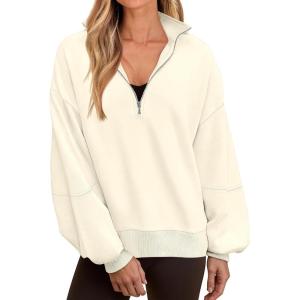 imageANRABESS Womens Oversized Sweatshirts Quarter Zip Long Sleeve Comfy Casual Pullover Tops 2025 Fall Trendy Y2K ClothesAlmond