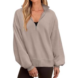 imageANRABESS Womens Oversized Sweatshirts Quarter Zip Long Sleeve Comfy Casual Pullover Tops 2025 Fall Trendy Y2K ClothesKhaki