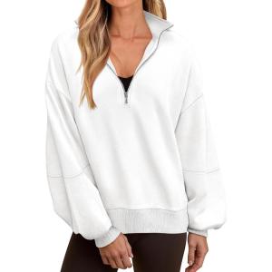 imageANRABESS Womens Oversized Sweatshirts Quarter Zip Long Sleeve Comfy Casual Pullover Tops 2025 Fall Trendy Y2K ClothesWhite