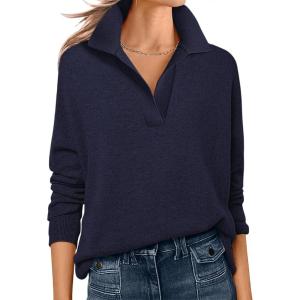 imageANRABESS Womens Polo V Neck Long Sleeve Sweaters Lightweight Dressy Casual Business Basic Knit Pullover Top 2025 Fall OutfitsNavy Blue