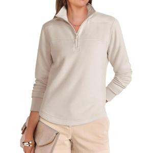 imageANRABESS Womens Quarter Zip Sweatshirts 2025 Fall Long Sleeve Comfy Relaxed Casual Lightweight Pullover Tops with ThumbholeAlmond