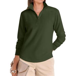 imageANRABESS Womens Quarter Zip Sweatshirts 2025 Fall Long Sleeve Comfy Relaxed Casual Lightweight Pullover Tops with ThumbholeArmy Green