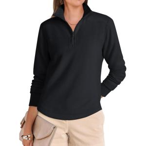 imageANRABESS Womens Quarter Zip Sweatshirts 2025 Fall Long Sleeve Comfy Relaxed Casual Lightweight Pullover Tops with ThumbholeBlack