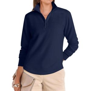 imageANRABESS Womens Quarter Zip Sweatshirts 2025 Fall Long Sleeve Comfy Relaxed Casual Lightweight Pullover Tops with ThumbholeNavy Blue