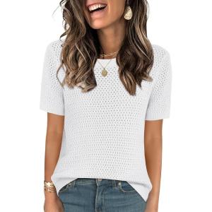 imageANRABESS Womens Short Sleeve Sweaters Summer Knit Tops Crewneck Casual Business Dressy Blouses 2025 Spring Outfits White Large
