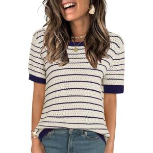 imageANRABESS Womens Short Sleeve Sweaters Summer Knit Tops Crewneck Casual Business Dressy Blouses 2025 Spring Outfits White Navy XLarge