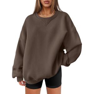 imageANRABESS Womens Sweatshirts Oversized Fleece Crew Neck Pullover Hoodies Casual Comfy 2025 Fall Fashion Basic SweatshirtBrown