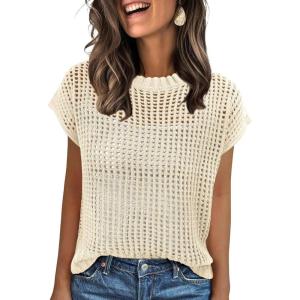 imageANRABESS Womens Tops 2025 Trendy Summer Shirts Crochet Cap Sleeve Knitted Sweater Beach Vacation Clothes Fall Fashion OutfitsBeige