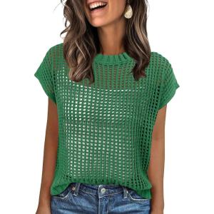 imageANRABESS Womens Tops 2025 Trendy Summer Shirts Crochet Cap Sleeve Knitted Sweater Beach Vacation Clothes Fall Fashion OutfitsGreen