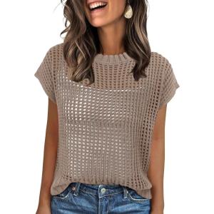 imageANRABESS Womens Tops 2025 Trendy Summer Shirts Crochet Cap Sleeve Knitted Sweater Beach Vacation Clothes Fall Fashion OutfitsKhaki