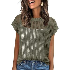imageANRABESS Womens Tops 2025 Trendy Summer Shirts Crochet Cap Sleeve Knitted Sweater Beach Vacation Clothes Fall Fashion OutfitsLight Green
