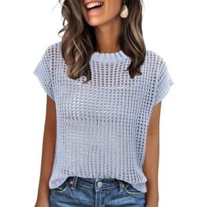 imageANRABESS Womens Tops 2025 Trendy Summer Shirts Crochet Cap Sleeve Knitted Sweater Beach Vacation Clothes Fall Fashion OutfitsSky