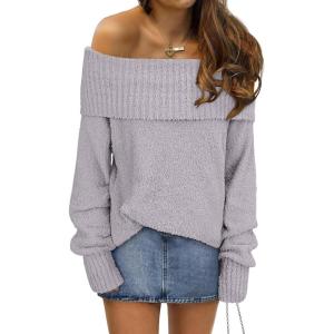 imageANRABESS Womens Turtleneck Off The Shoulder Fuzzy Knitted Long Sleeve Warm Casual Versatile Sweater 2025 FallSilver Grey