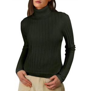 imageANRABESS Womens Turtleneck Sweaters 2025 Fall Long Sleeve Lightweight Ribbed Knit Fitted Pullover Sweater Tops Winter OutfitsArmy Green