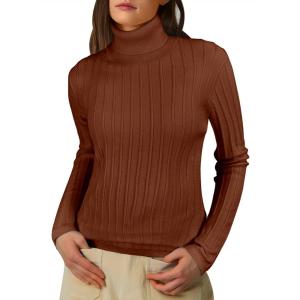 imageANRABESS Womens Turtleneck Sweaters 2025 Fall Long Sleeve Lightweight Ribbed Knit Fitted Pullover Sweater Tops Winter OutfitsAuburn
