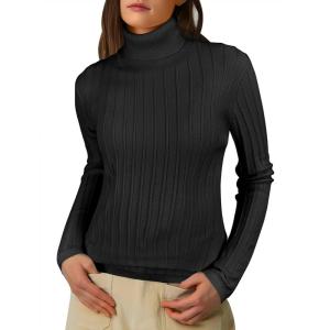 imageANRABESS Womens Turtleneck Sweaters 2025 Fall Long Sleeve Lightweight Ribbed Knit Fitted Pullover Sweater Tops Winter OutfitsBlack