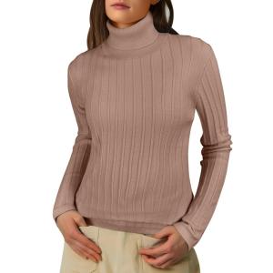 imageANRABESS Womens Turtleneck Sweaters 2025 Fall Long Sleeve Lightweight Ribbed Knit Fitted Pullover Sweater Tops Winter OutfitsPeachy Khaki
