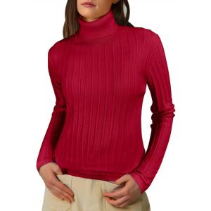 imageANRABESS Womens Turtleneck Sweaters 2025 Fall Long Sleeve Lightweight Ribbed Knit Fitted Pullover Sweater Tops Winter OutfitsRed