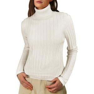 imageANRABESS Womens Turtleneck Sweaters 2025 Fall Long Sleeve Lightweight Ribbed Knit Fitted Pullover Sweater Tops Winter OutfitsWhite