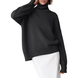 imageANRABESS Womens Turtleneck Sweaters Long Sleeve Oversized Chunky Knit High Low Hem Pullover Sweater Top 2025 Fall OutfitsBlack