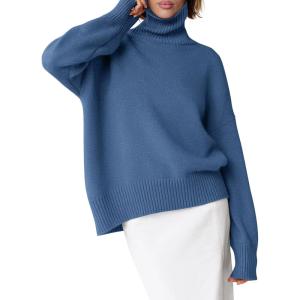 imageANRABESS Womens Turtleneck Sweaters Long Sleeve Oversized Chunky Knit High Low Hem Pullover Sweater Top 2025 Fall OutfitsDusty Blue