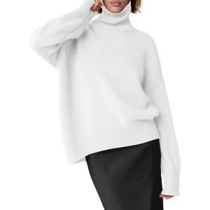 imageANRABESS Womens Turtleneck Sweaters Long Sleeve Oversized Chunky Knit High Low Hem Pullover Sweater Top 2025 Fall OutfitsWhite