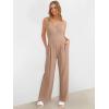 imageANRABESS Jumpsuits for Women 2025 Summer Dressy Spaghetti Strap Ribbed V Neck Wide Leg Overalls Flowy Romper Jumpers OutfitsLight Brown