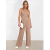 imageANRABESS Jumpsuits for Women 2025 Summer Dressy Spaghetti Strap Ribbed V Neck Wide Leg Overalls Flowy Romper Jumpers OutfitsLight Brown