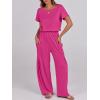 imageANRABESS Jumpsuits for Women Short Sleeve Wide Leg Casual Summer One Piece Jumper Rompers 2025 Beach Vacation Travel OutfitsHot Pink