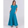 imageANRABESS Women Summer Maxi Dress 2025 Casual Short Sleeve Button Fit ampamp Flare ALine Flowy Spring Long Dresses with PocketsBlue
