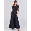imageANRABESS Women Summer Maxi Dress 2025 Casual Short Sleeve Button Fit ampamp Flare ALine Flowy Spring Long Dresses with PocketsDark Navy Blue