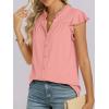 imageANRABESS Womens Dressy Casual Button Down Shirts Ruffle Cap Sleeve V Neck Elegant Business Work Tops BlouseCoral