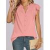 imageANRABESS Womens Dressy Casual Button Down Shirts Ruffle Cap Sleeve V Neck Elegant Business Work Tops BlouseCoral